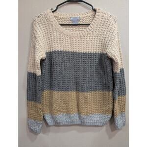 VINTAGE women's Long sleeve wool neutral tone striped women's knit sweater JCP M